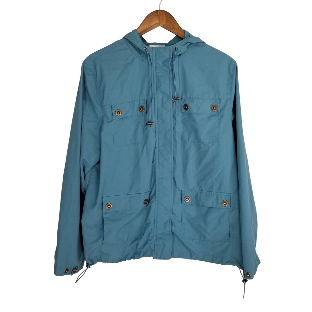 Charter Club Golf Collection Teal Blue Packable Hooded Windbreaker Jacket Large